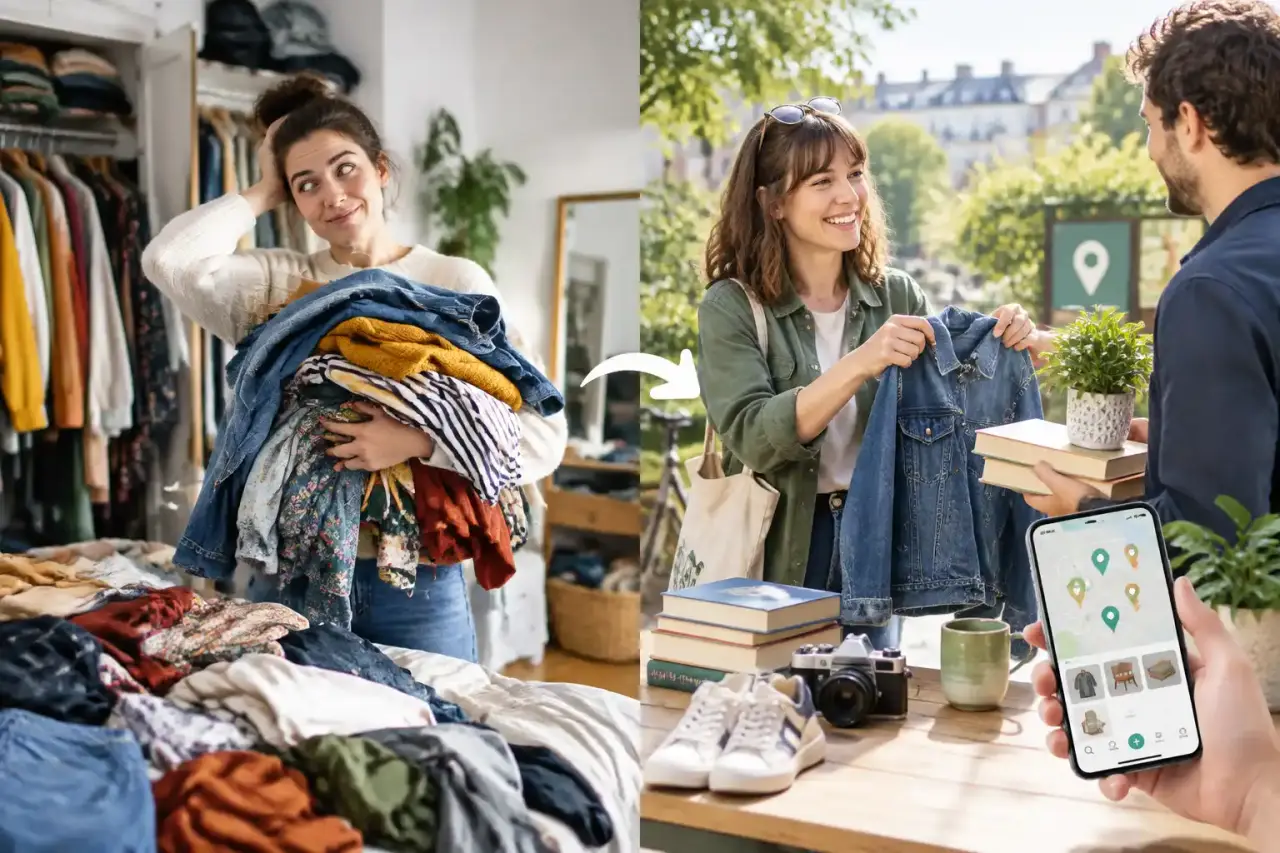 Dressing coloré en cours de tri et échange de vêtements