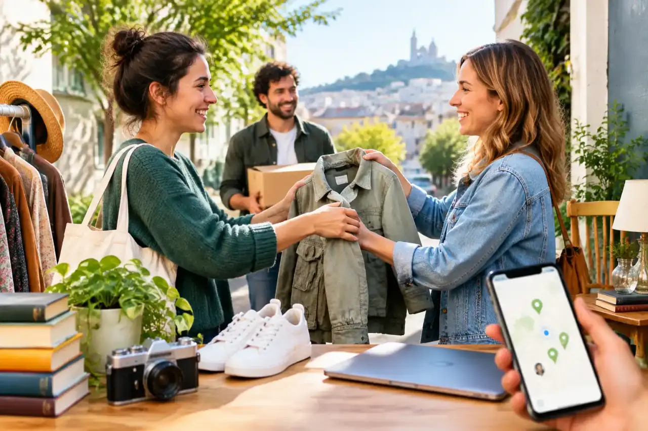 Échange d'objets de seconde main entre particuliers dans la rue