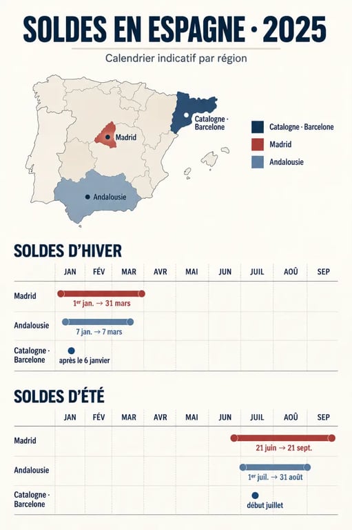 Soldes Espagne 2025 : carte et calendrier des dates par région