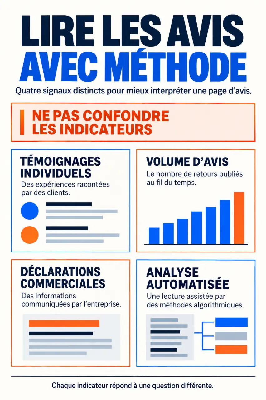 Avis Chapeaushop : infographie pour distinguer témoignages, volume d’avis et déclarations commerciales