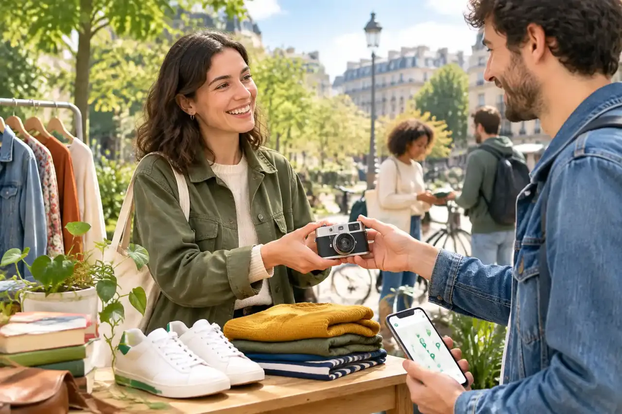 Échange d'objets de seconde main entre particuliers dans un quartier dynamique